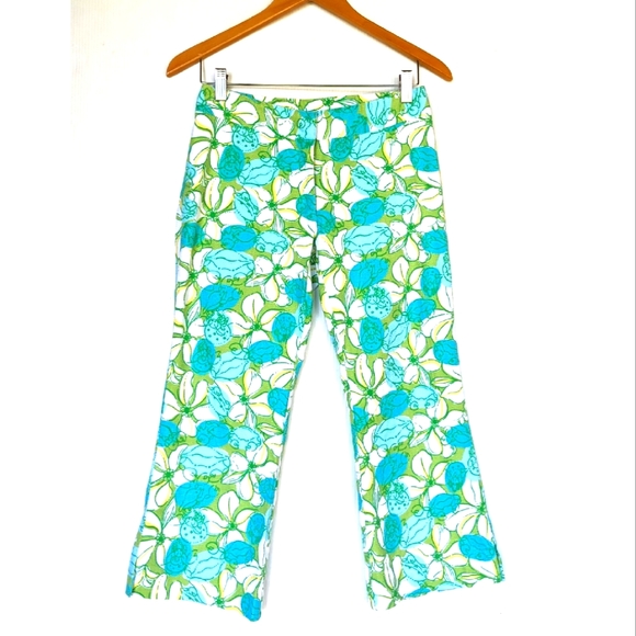 LILLY PULITZER Vintage 90s green crab cake print teal pants - Picture 1 of 8